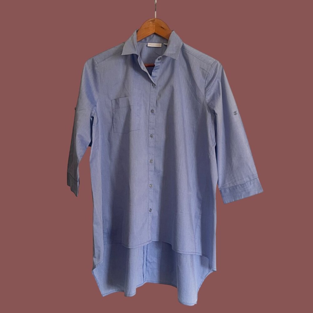 New York & Co. High Low Button Down Lapel Neck Oversized Loose Fit Shirt Top S
